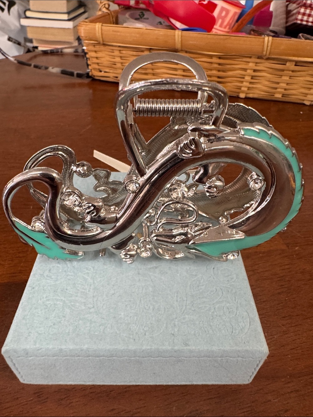 Silver-Tone Turquoise Accent Women’s Hair Claw Clip 4”